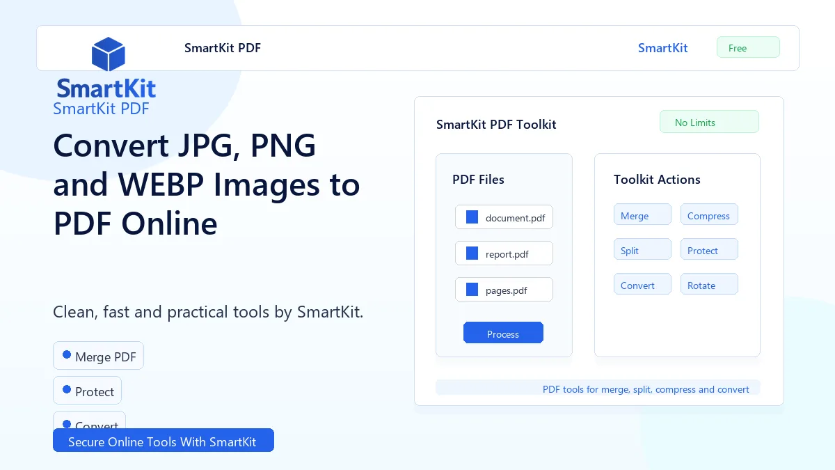 Convert JPG, PNG and WEBP Images to PDF Online