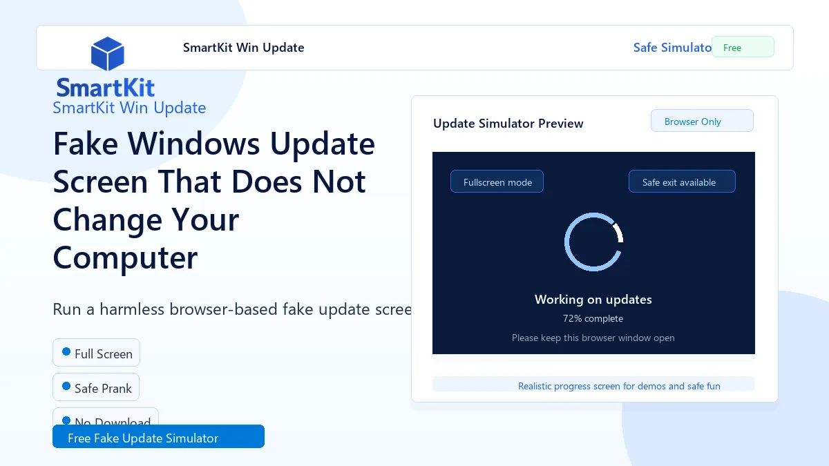 Fake Windows Update Screen That Does Not Change Your Computer