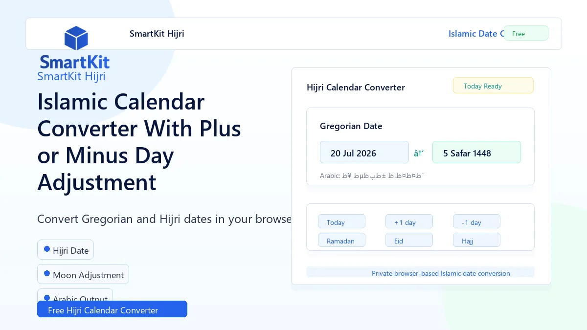 Islamic Calendar Converter With Plus or Minus Day Adjustment